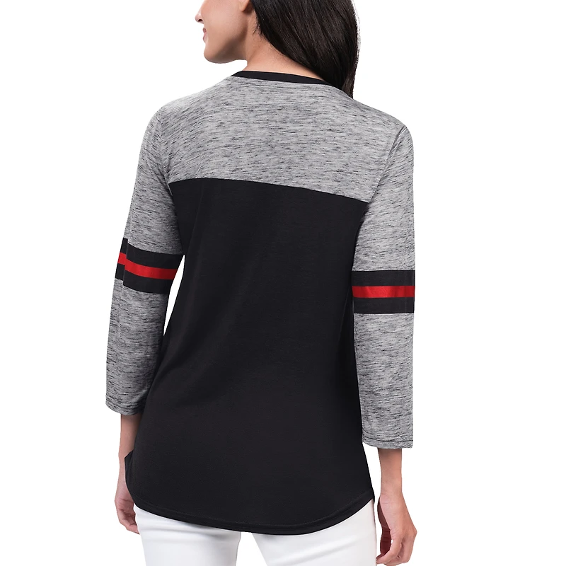 T-shirt G-III Sports by Carl Banks pour femmes, noir, Toronto Raptors Play The Game, tri-mélange, manches 3/4