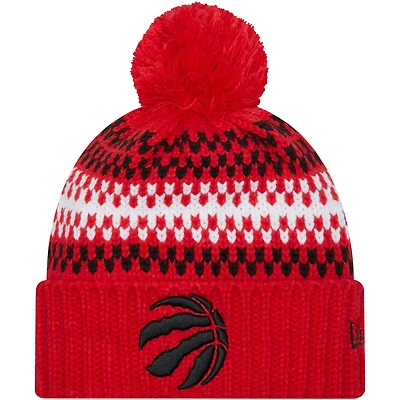 Women's New Era Red Toronto Raptors Cozy Cuffed Knit Hat with Pom
