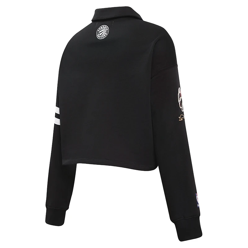 Women's Pro Standard Black Toronto Raptors Prep Long Sleeve Cropped Polo
