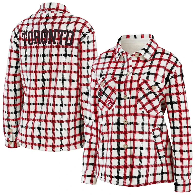 Women's WEAR by Erin Andrews Oatmeal/Red Toronto Raptors Plaid - Button-Up Shirt Jacket