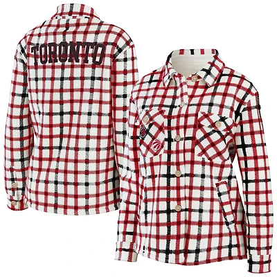 Women's WEAR by Erin Andrews Oatmeal/Red Toronto Raptors Plaid - Button-Up Shirt Jacket