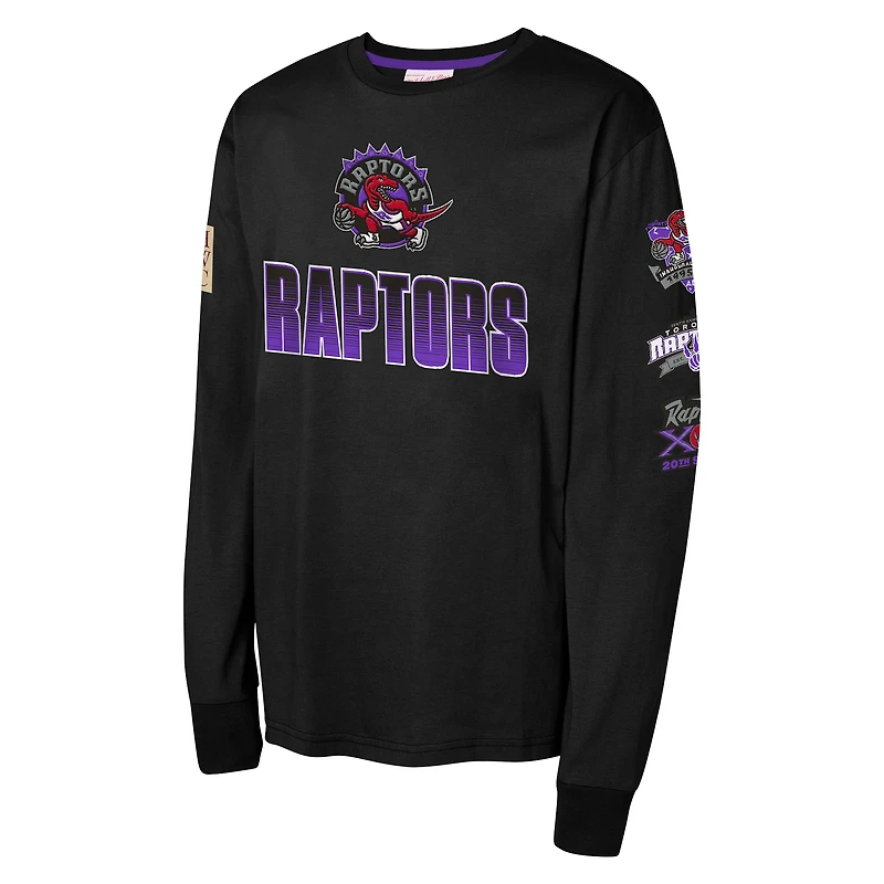 Youth Mitchell & Ness Black Toronto Raptors  Hardwood Classics All Over Long Sleeve T-Shirt