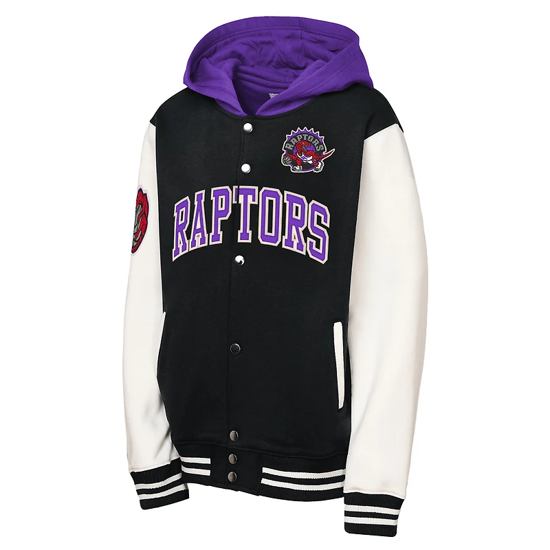Youth Mitchell & Ness Black Toronto Raptors Hardwood Classics Courtside Fleece Full-Snap Hooded Jacket