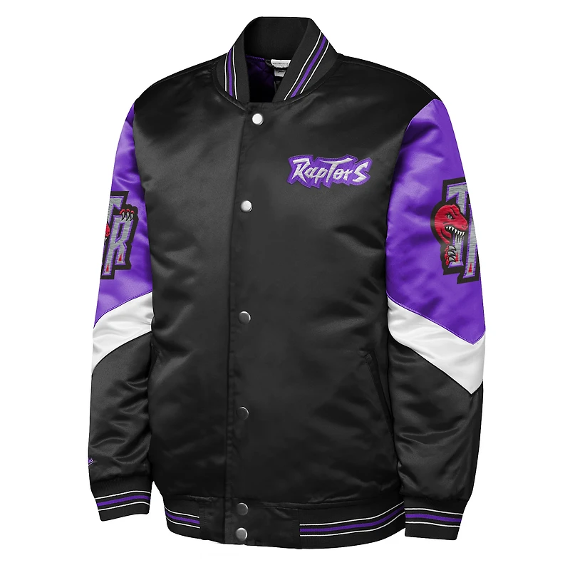 Youth Mitchell & Ness Black Toronto Raptors Throw It Back Heavyweight Full-Snap Satin Jacket