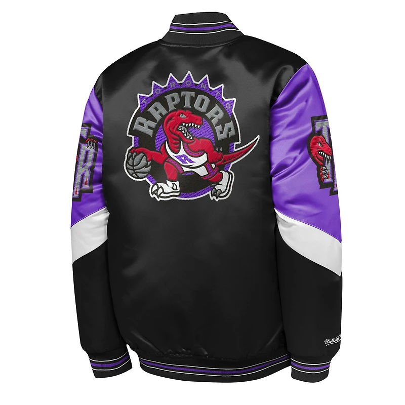Youth Mitchell & Ness Black Toronto Raptors Throw It Back Heavyweight Full-Snap Satin Jacket