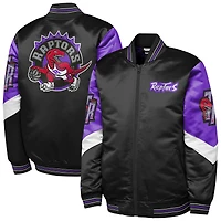 Veste en satin épaisse entièrement zippée noire Throw It Back des Toronto Raptors de Mitchell & Ness pour jeunes