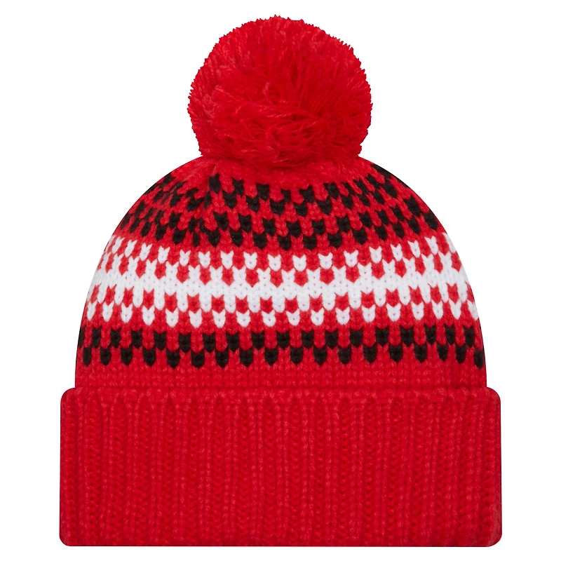 Bonnet en tricot confortable à revers pour jeunes New Era rouge des Raptors de Toronto avec pompon