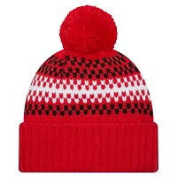 Bonnet en tricot confortable à revers pour jeunes New Era rouge des Raptors de Toronto avec pompon