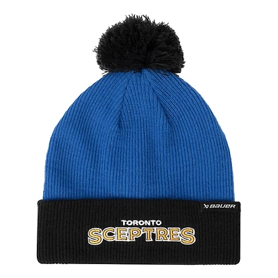 Bonnet unisexe en tricot bicolore bleu/noir Toronto Sceptres avec revers et pompon