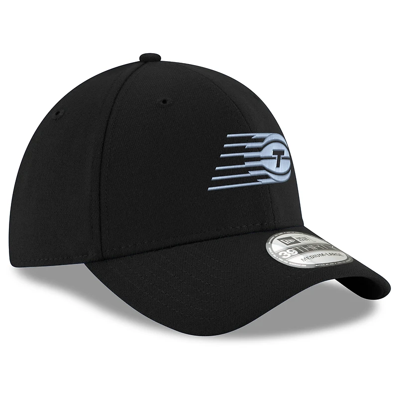 Casquette unisexe New Era noire avec logo de basket-ball Toronto Tempo 39THIRTY Flex