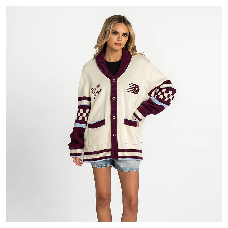 Unisex The Wild Collective  Cream Toronto Tempo Jacquard Full-Button Sweater