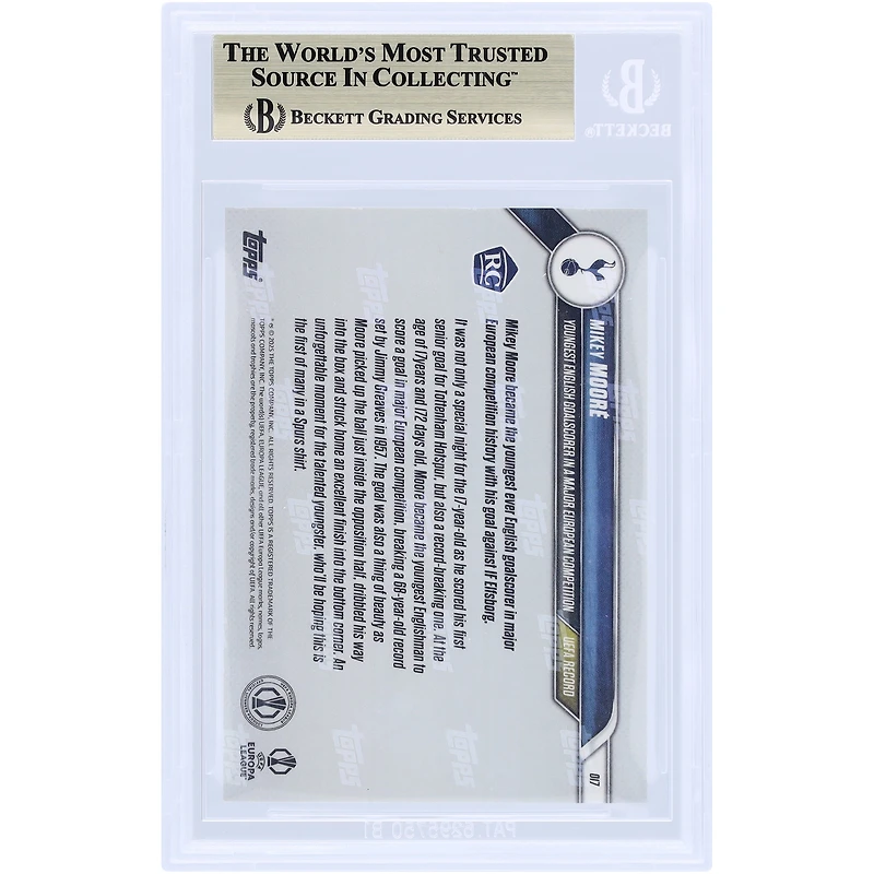 Mikey Moore Tottenham Hotspur 2024-25 Topps Now Youngest English Goalscorer In A Major European Competition #17 BGS Authenticated 10 Rookie Card - 10,10,10,9.5 Subgrades