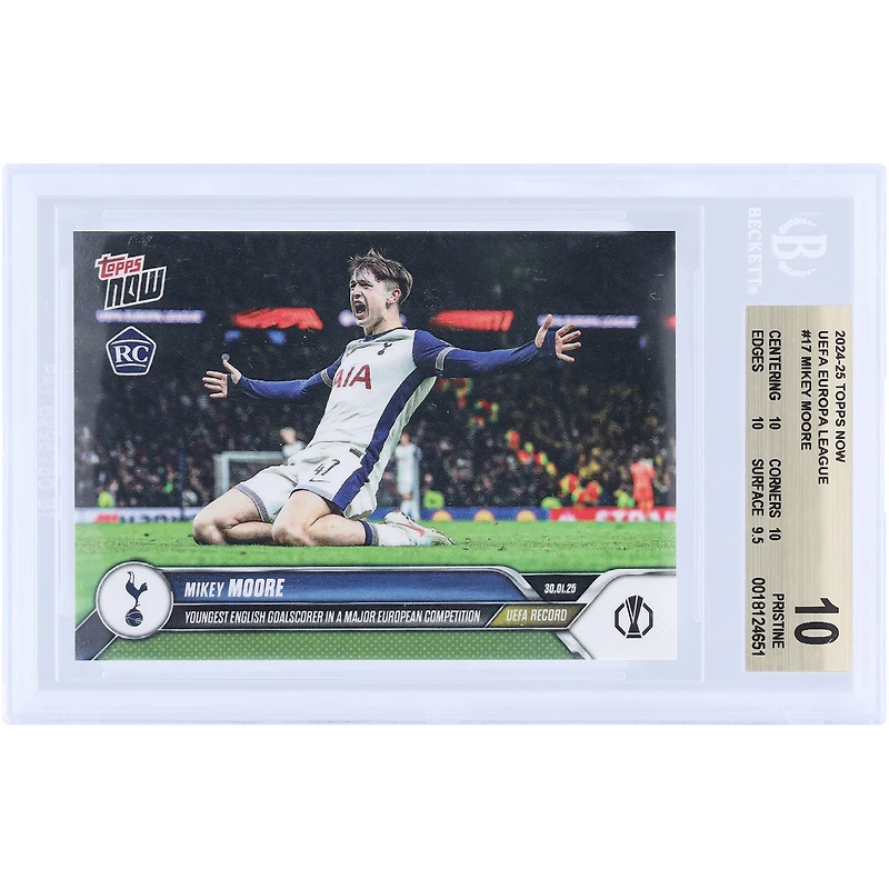 Mikey Moore Tottenham Hotspur 2024-25 Topps Now Youngest English Goalscorer In A Major European Competition #17 BGS Authenticated 10 Rookie Card - 10,10,10,9.5 Subgrades