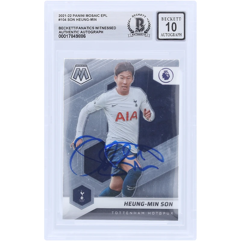Son Heung-Min Tottenham Hotspur Autographed 2021-22 Panini Mosaic EPL #104 Beckett Fanatics Witnessed Authenticated 10 Card