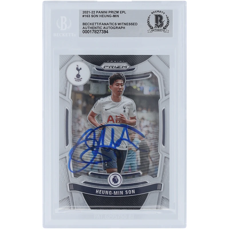 Carte Panini Prizm EPL n° 163 autographiée par Son Heung-min Tottenham Hotspur 2021-22, signée Beckett Fanatics