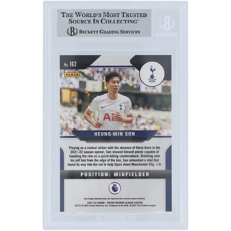 Carte Panini Prizm EPL n° 163 autographiée par Son Heung-min Tottenham Hotspur 2021-22, signée Beckett Fanatics