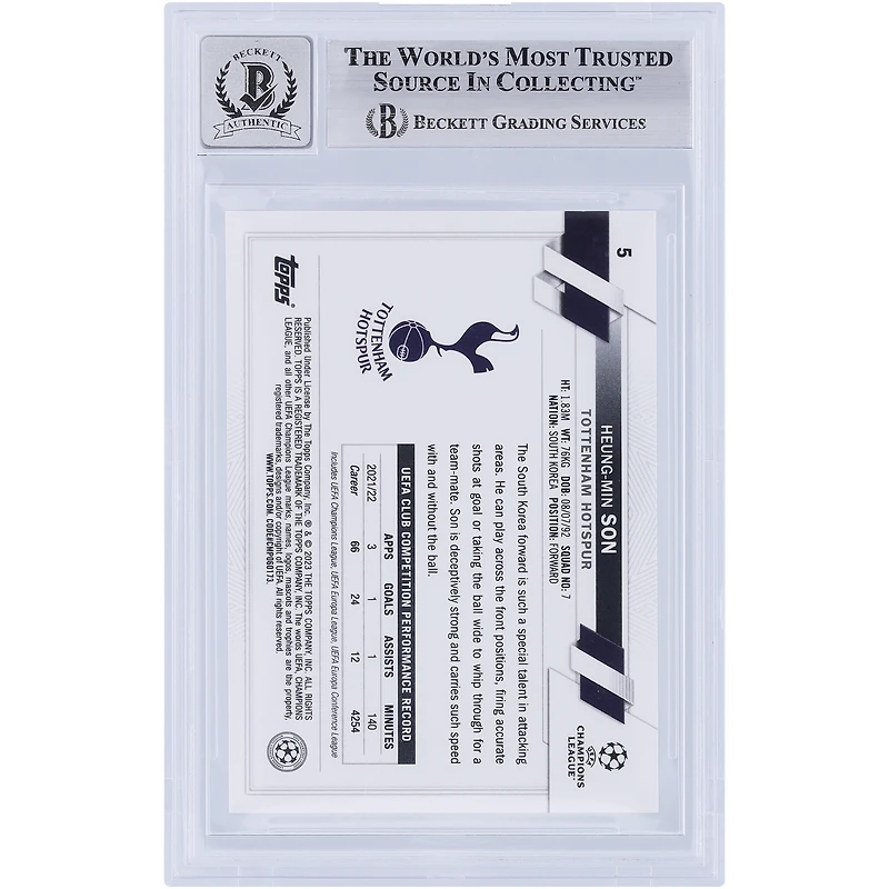 V106832 TTT Heung-Min Son Tottenham Hotspur F.C. Autographié 2022-23 Topps Chrome UCC #5 Beckett Fanatics Witnessed Authenticated 9/10 Card 7 Son Heung-Min AUT TPP TRADING CARDS 45831 AUTTRC CA01SC0562 #34