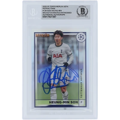 Son Heung-min Tottenham Hotspur Autographed 2022-23 Topps Merlin UEFA Refractors #138 Beckett Fanatics Witnessed Authenticated Card