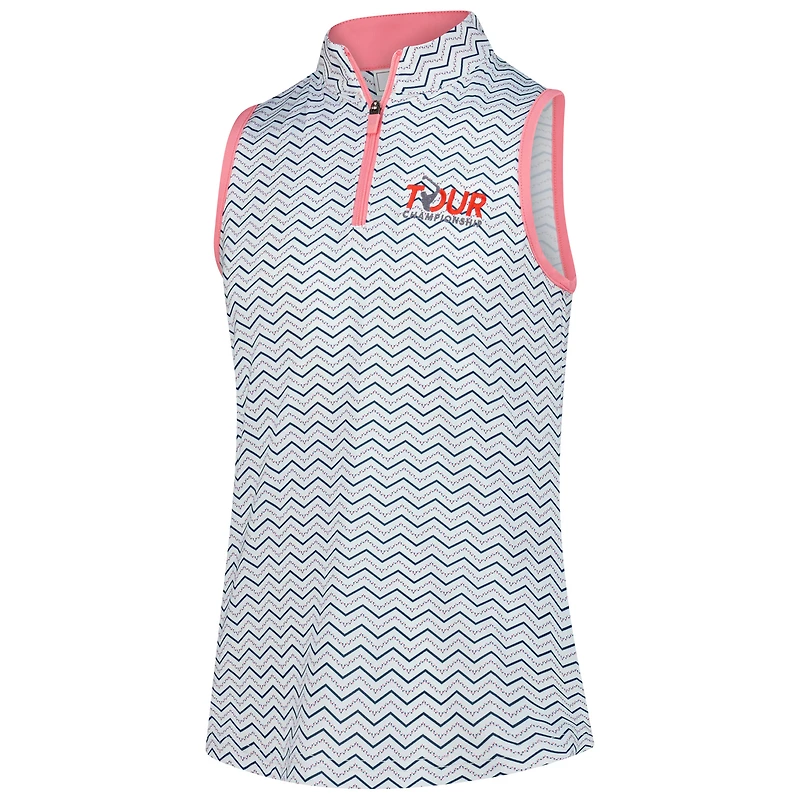 Polo sans manches blanc à pois et chevrons pour jeunes filles FootJoy TOUR Championship