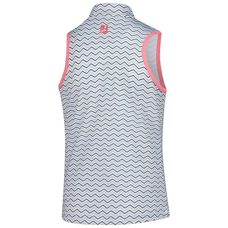 Polo sans manches blanc à pois et chevrons pour jeunes filles FootJoy TOUR Championship