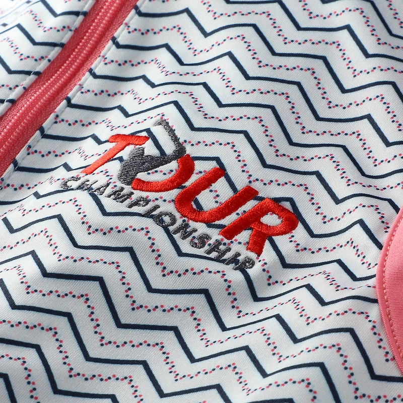Polo sans manches blanc à pois et chevrons pour jeunes filles FootJoy TOUR Championship