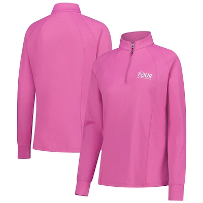 Women's FootJoy  Pink TOUR Championship Embossed Raglan ProDry Quarter-Zip Pullover