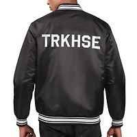 Veste Starter Noir TRACKHOUSE RACING Vestiaire Varsity Satin Full-Snap pour homme
