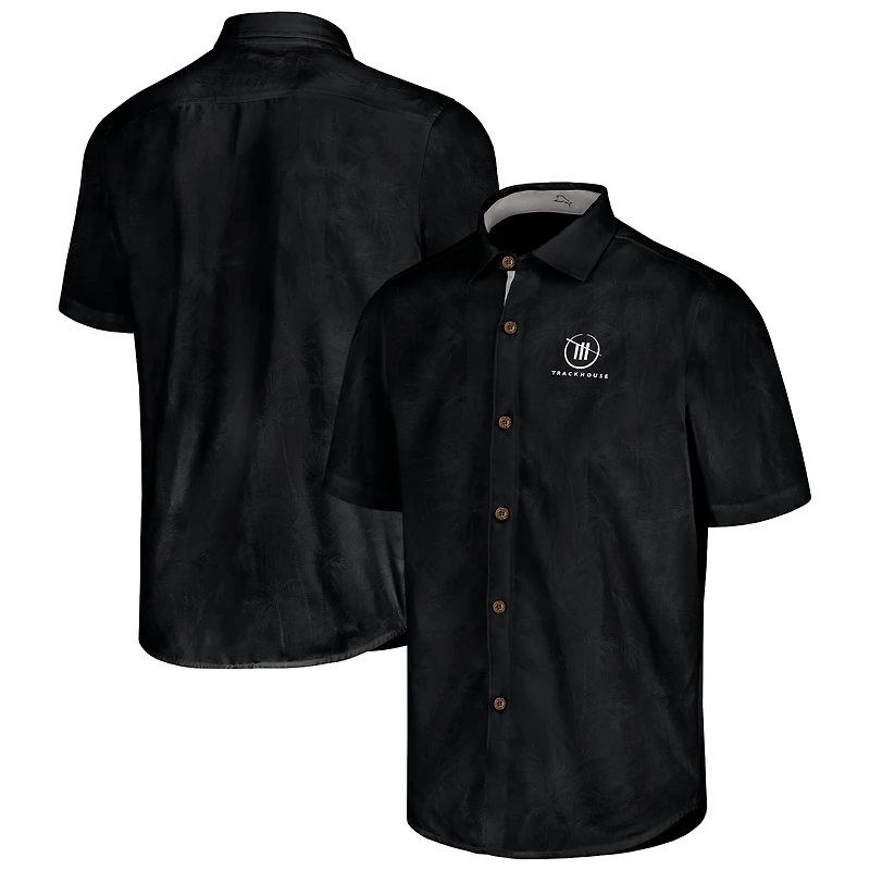 Chemise de camp boutonnée Tommy Bahama noire Trackhouse Racing Sport Coconut Point Palm Vista IslandZone pour hommes