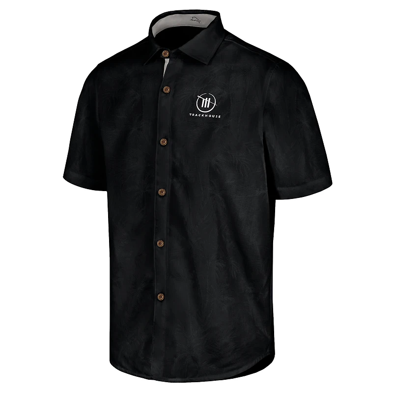 Chemise de camp boutonnée Tommy Bahama noire Trackhouse Racing Sport Coconut Point Palm Vista IslandZone pour hommes