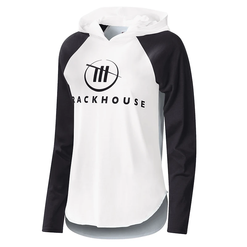 Women's G-III 4Her by Carl Banks White/Black TRACKHOUSE RACING Triple-A Long Sleeve Hoodie T-Shirt