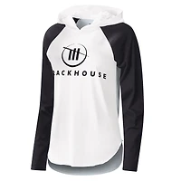 Women's G-III 4Her by Carl Banks White/Black TRACKHOUSE RACING Triple-A Long Sleeve Hoodie T-Shirt