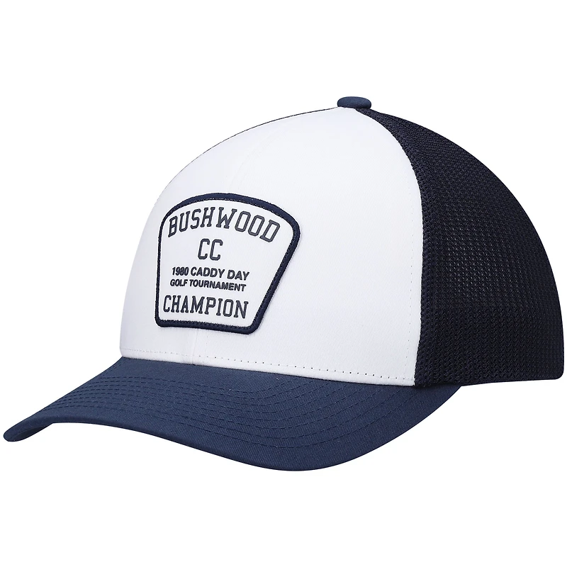 Men's TravisMathew White/Navy Presidential Suite Trucker Snapback Hat