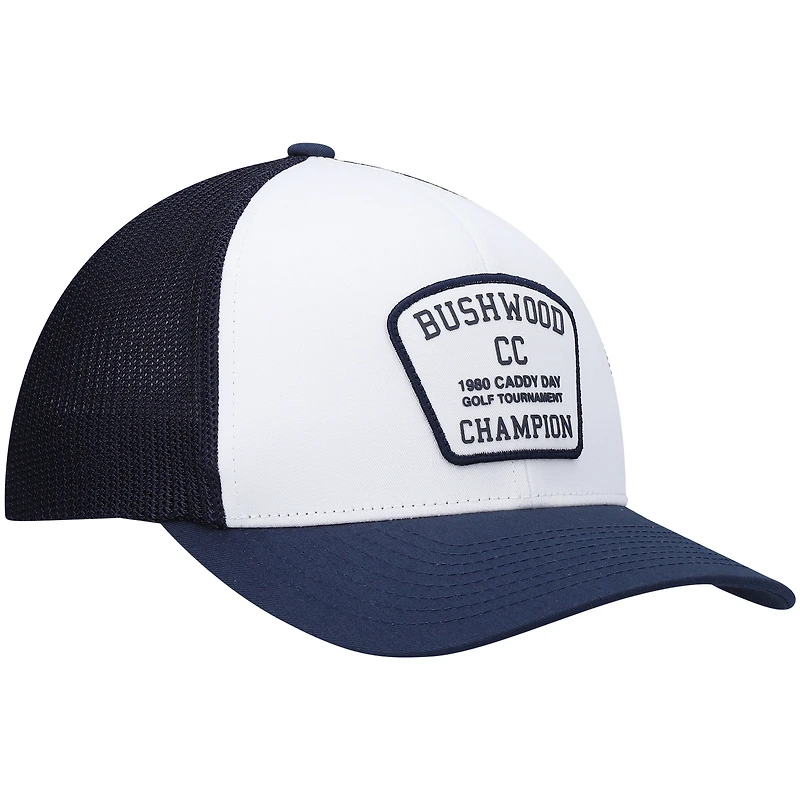 Men's TravisMathew White/Navy Presidential Suite Trucker Snapback Hat