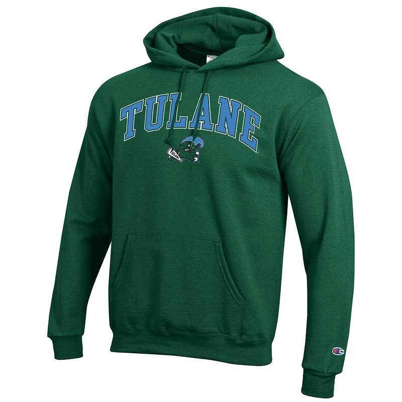 Men's Champion  Green Tulane Wave Arch Over Logo Pullover Hoodie