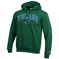 Men's Champion  Green Tulane Wave Arch Over Logo Pullover Hoodie