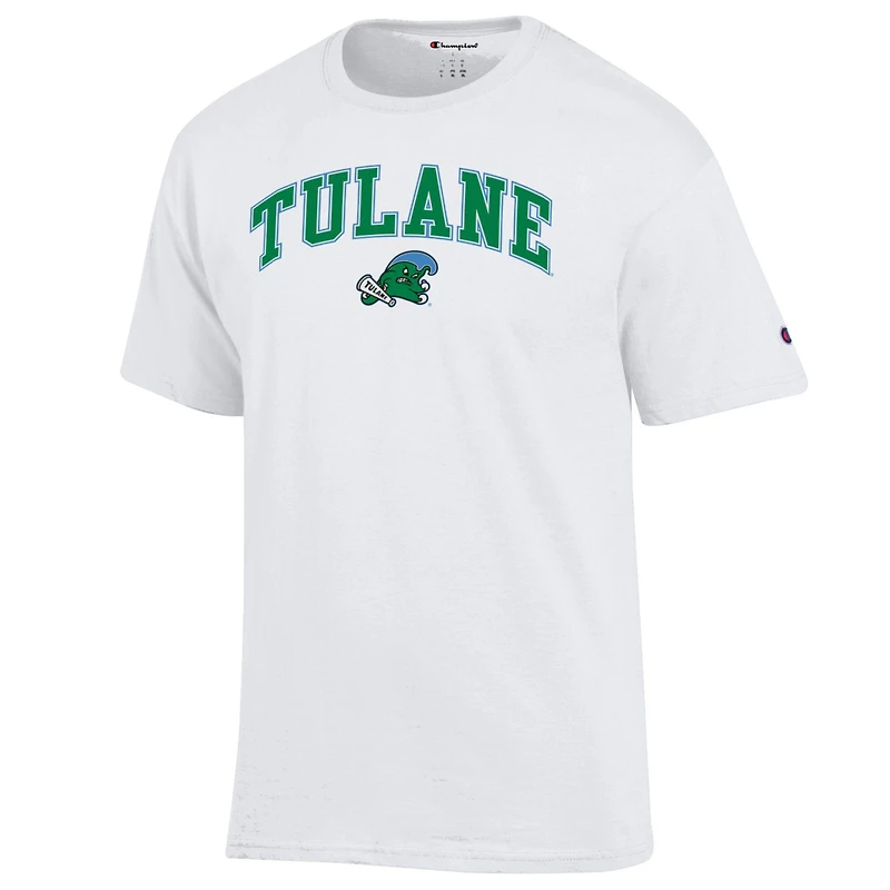 T-shirt Champion White Tulane Green Wave Arch Over Logo pour homme