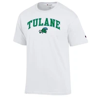 T-shirt Champion White Tulane Green Wave Arch Over Logo pour homme