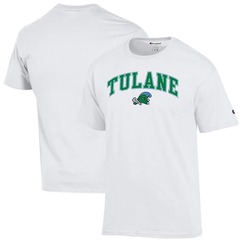 T-shirt Champion White Tulane Green Wave Arch Over Logo pour homme
