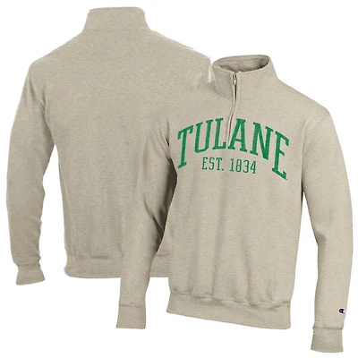 Men's Champion  Cream Tulane Green Wave Established Date Quarter-Zip Pullover