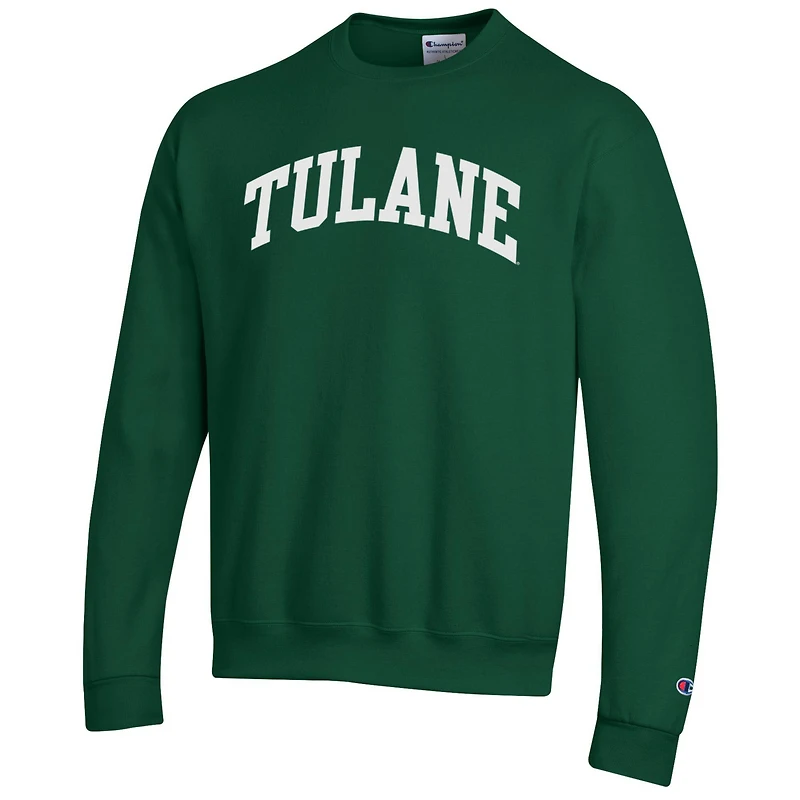 Men's Champion Green Tulane Wave Basic Arch Fleece Pullover Sweatshirt