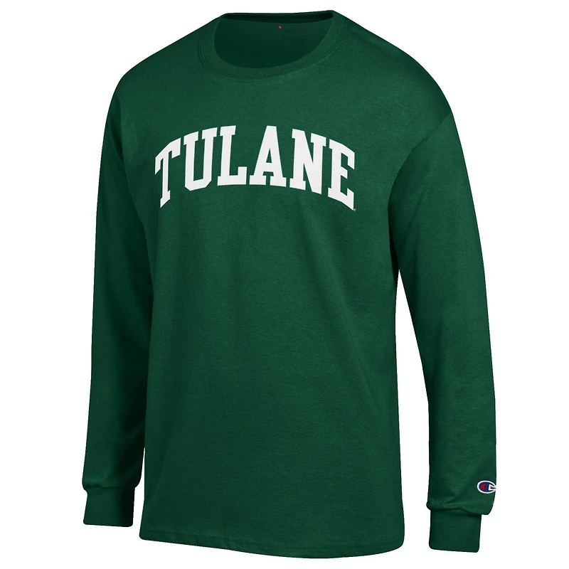 Men's Champion  Green Tulane Wave Basic Arch Long Sleeve T-Shirt
