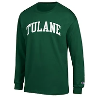 Men's Champion  Green Tulane Wave Basic Arch Long Sleeve T-Shirt