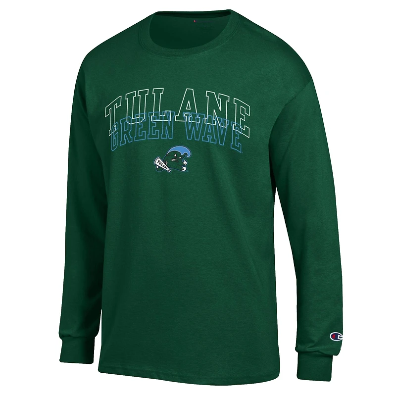Men's Champion Green Tulane Wave Team Long-Sleeve T-Shirt