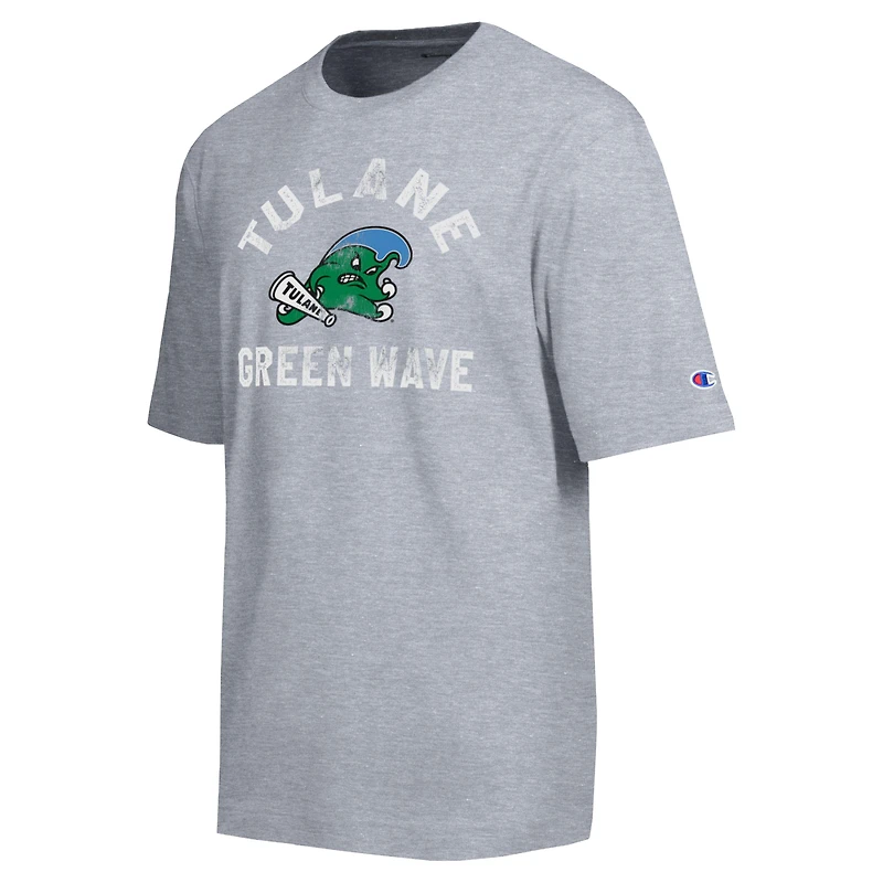 Men's Champion  Heather Gray Tulane Green Wave Weathered Team T-Shirt