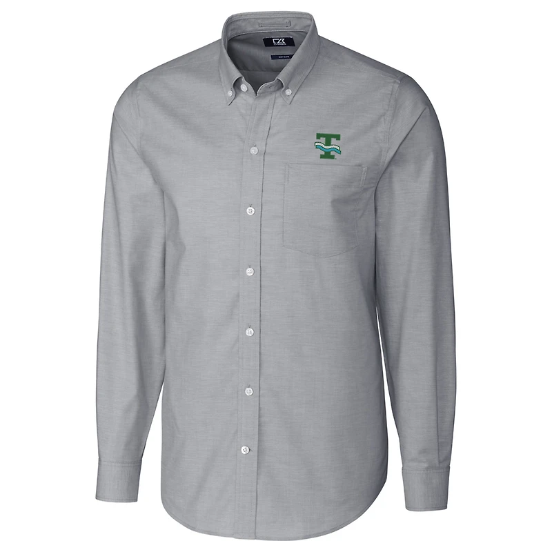 Men's Cutter & Buck Charcoal Tulane Green Wave Big Tall College Vault Stretch Oxford Tri-Blend Long Sleeve Button-Down Shirt