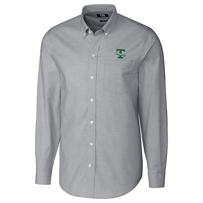 Men's Cutter & Buck Charcoal Tulane Green Wave Big Tall College Vault Stretch Oxford Tri-Blend Long Sleeve Button-Down Shirt