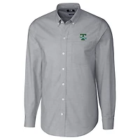 Men's Cutter & Buck Charcoal Tulane Green Wave Big Tall College Vault Stretch Oxford Tri-Blend Long Sleeve Button-Down Shirt
