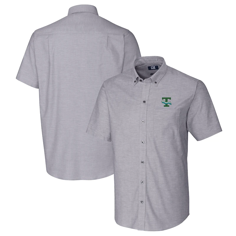 Men's Cutter & Buck Charcoal Tulane Green Wave Vault Stretch Oxford Short Sleeve Button-Down Shirt