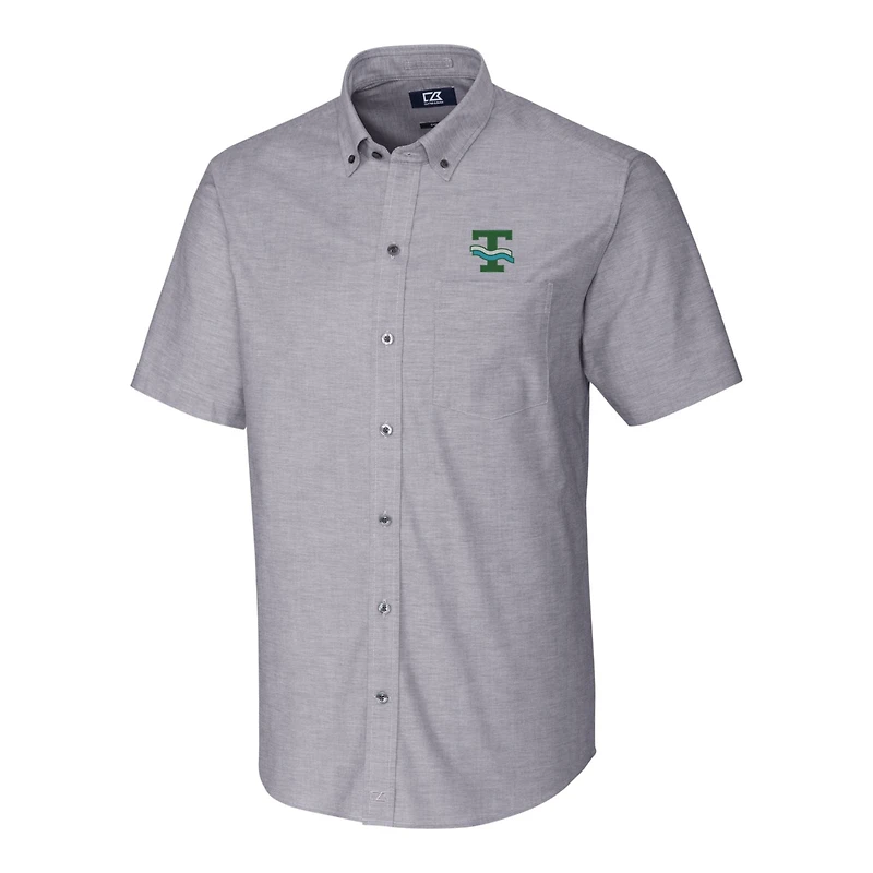 Men's Cutter & Buck Charcoal Tulane Green Wave Vault Stretch Oxford Short Sleeve Button-Down Shirt