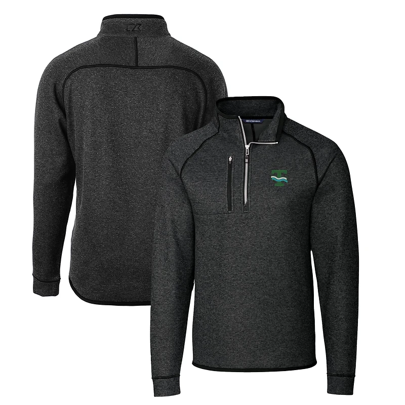 Pull-over en tricot demi-zippé Cutter & Buck Heather Charcoal Tulane Green Wave pour homme